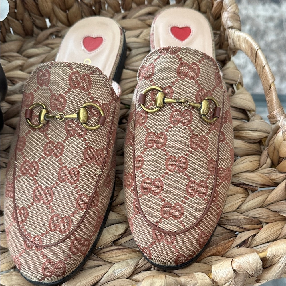 Beige Canvas Horsebit Mules